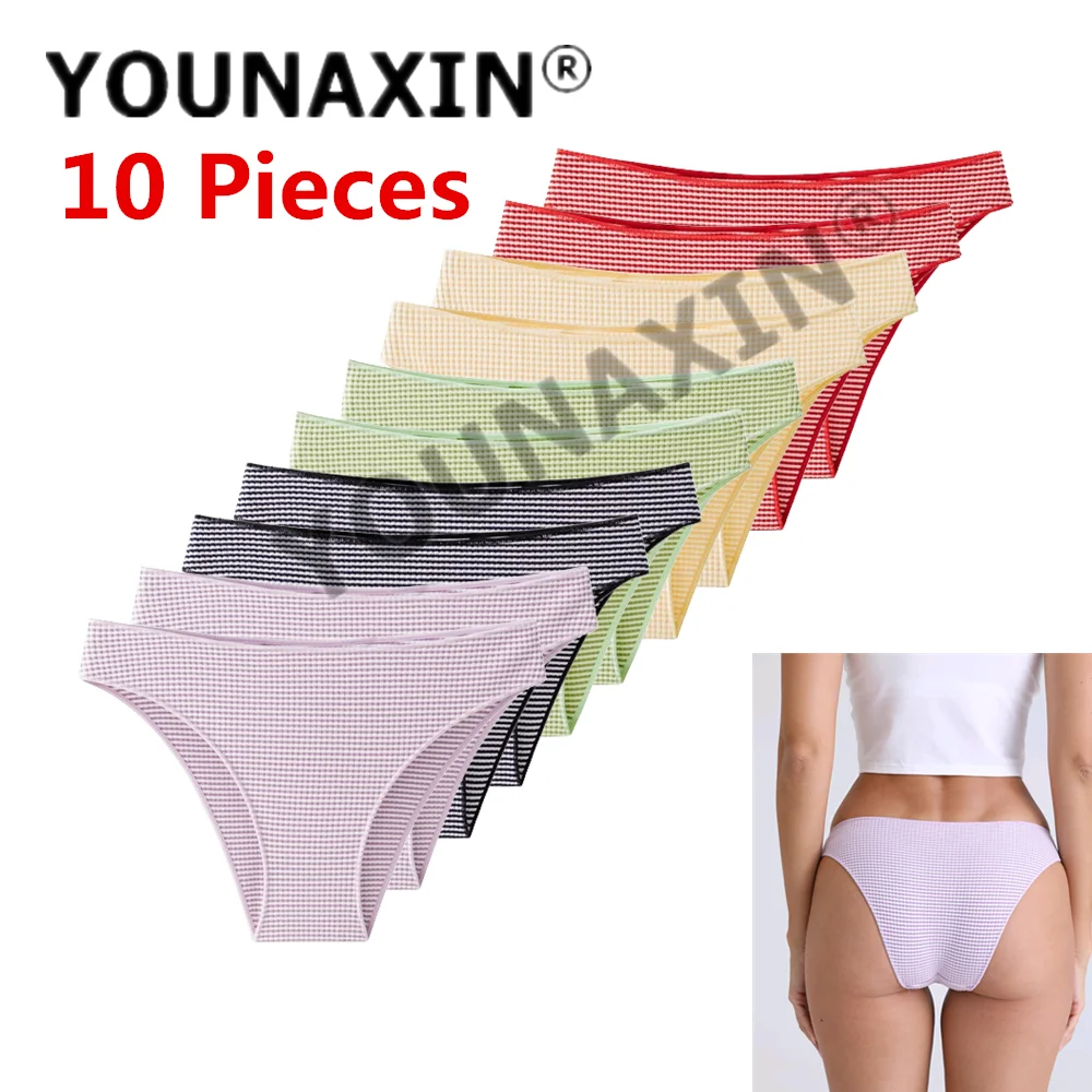 

YOUNAXIN 10 Pieces/Lot Striped Underwear Women's Briefs Lingerie Breathable Undies Sexy Large Panties Candy Colors Undershorts