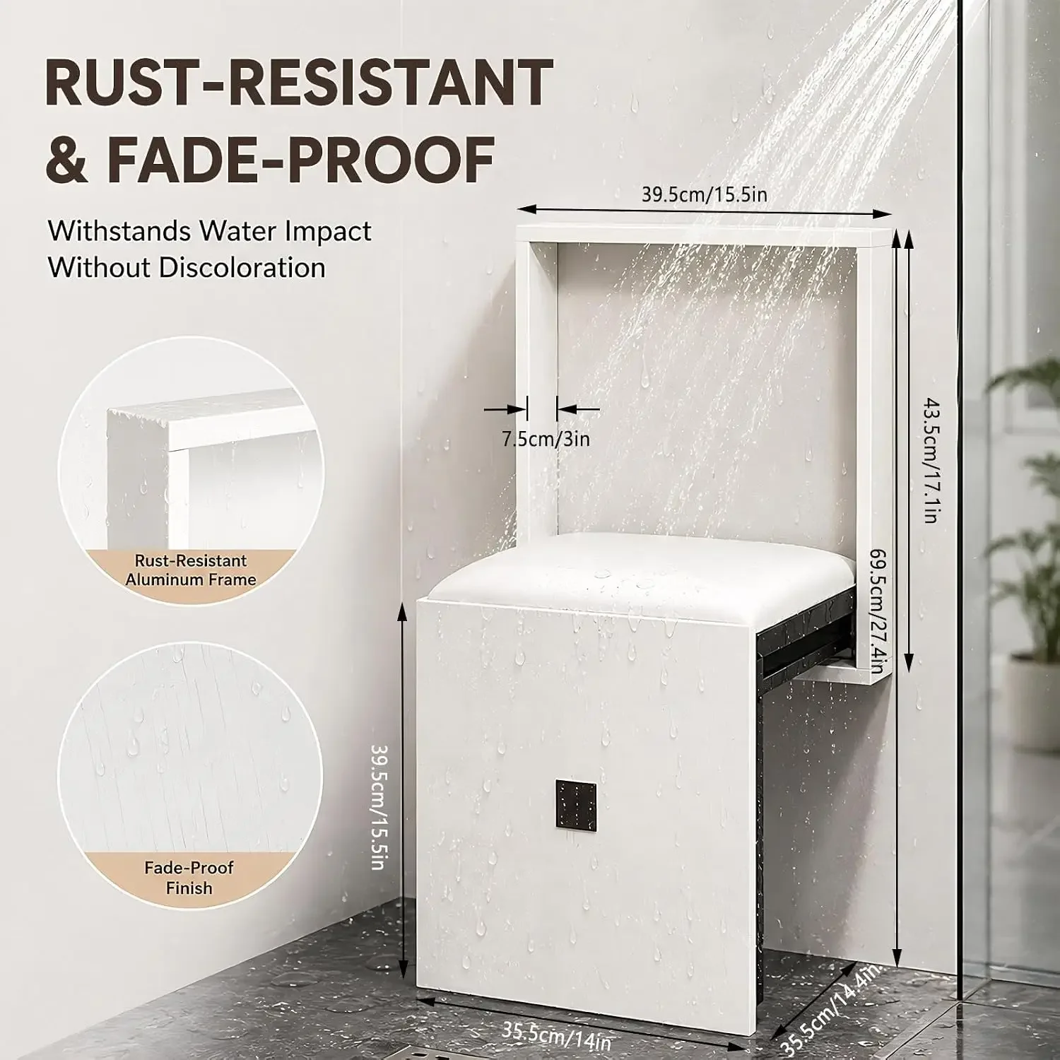 Foldable Wall Mounted Chair for Changing Shoes, Modern Padded Entryway Stool, Space Saving Invisible Bathroom Shower Bench, Mult