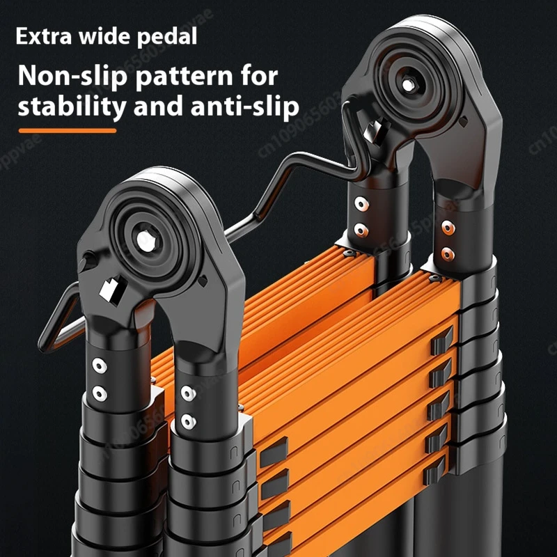 سلم تمديد من الفولاذ الكربوني سلم تلسكوبي عالي التحمل قابل للطي متعدد الأغراض مع أقدام مضادة للانزلاق للاستخدام الداخلي والخارجي