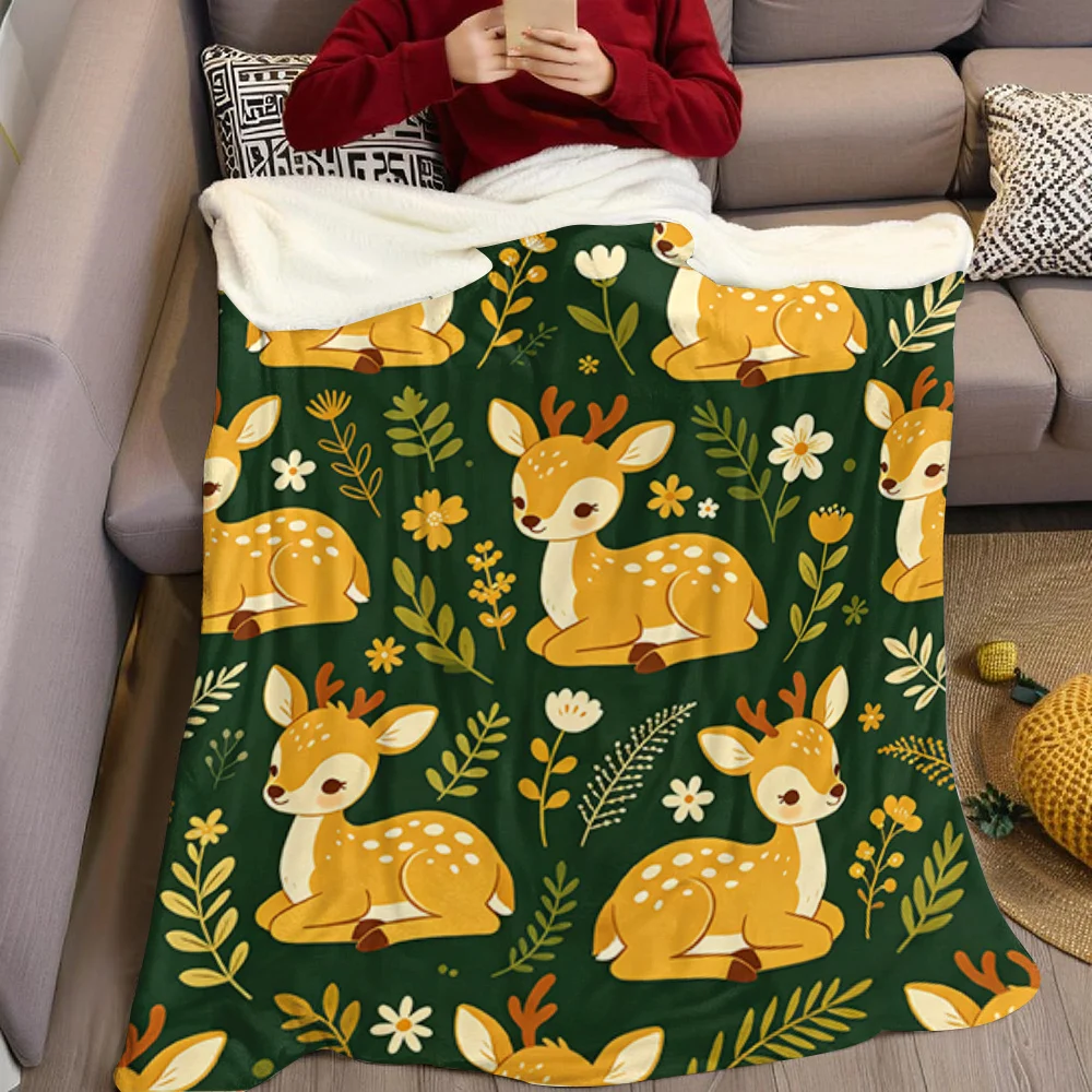 Cute Spotted Deer Fawns Flannel Blanket Warm Soft Halloween Christmas All-Season Couch Decorative Cozy Warm Gift