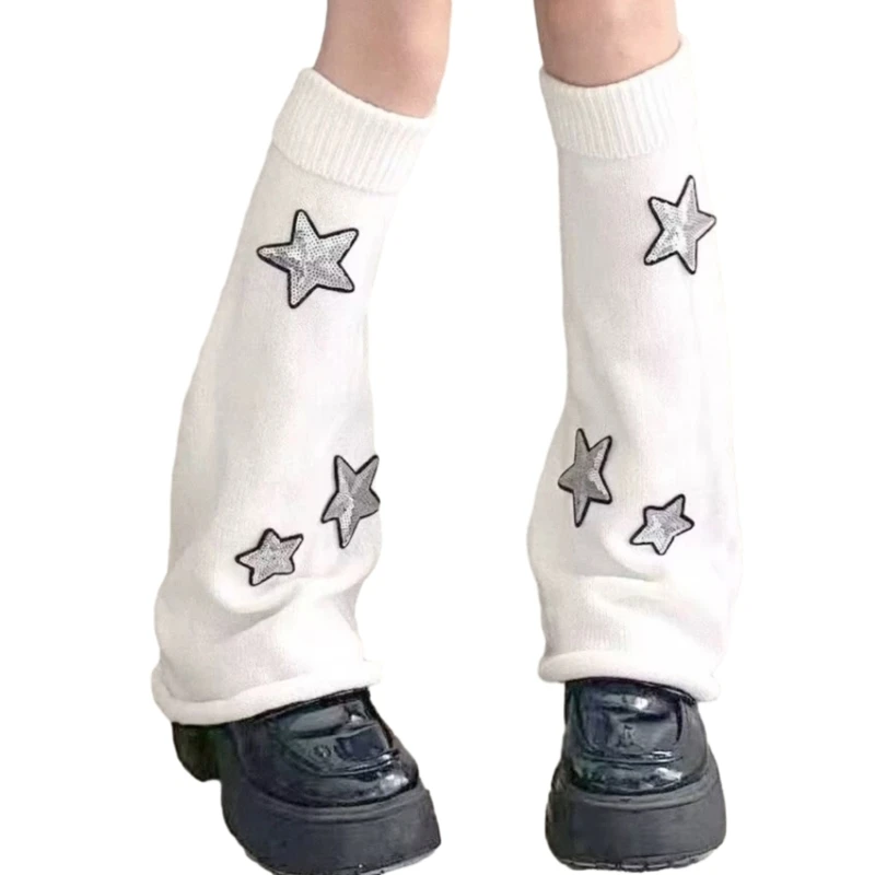 Womens Lolitas Knit Long Socks Star Leg Warmers Harajuku Japanese Booties Socks Winter Warm Ankle Heap Socks