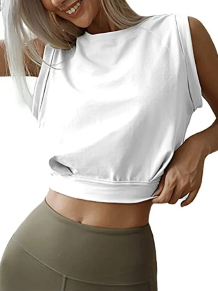 

Casual Solid Sleeveless T Shirt Top For Women Fashion O Neck Pullover Tshirts Tops Lady Sports Streetwear Womens Clothing Summer