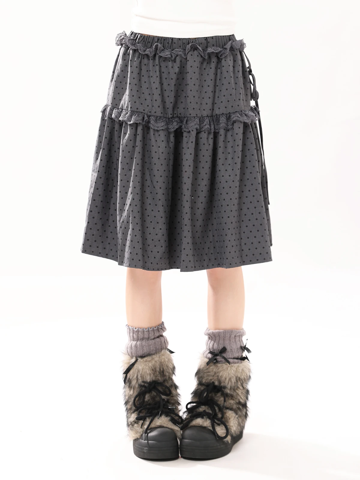 

Женская свободная юбка миди ENJOG в стиле ретро, корейский дизайн, в горошек, пышная, А-силуэт, повседневная, со средней талией, из других материалов