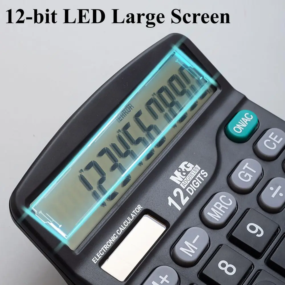 12-Digit Large LCD Display Office Calculator with Dual Power and Big Buttons for Home and Work (Black)