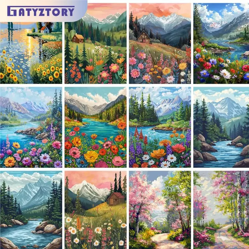 GATYZTORY Painting By Numbers Peach Blossom Land Paint Oil Painting By Number Canvas Picture Hand Painted For Adults Home Decor