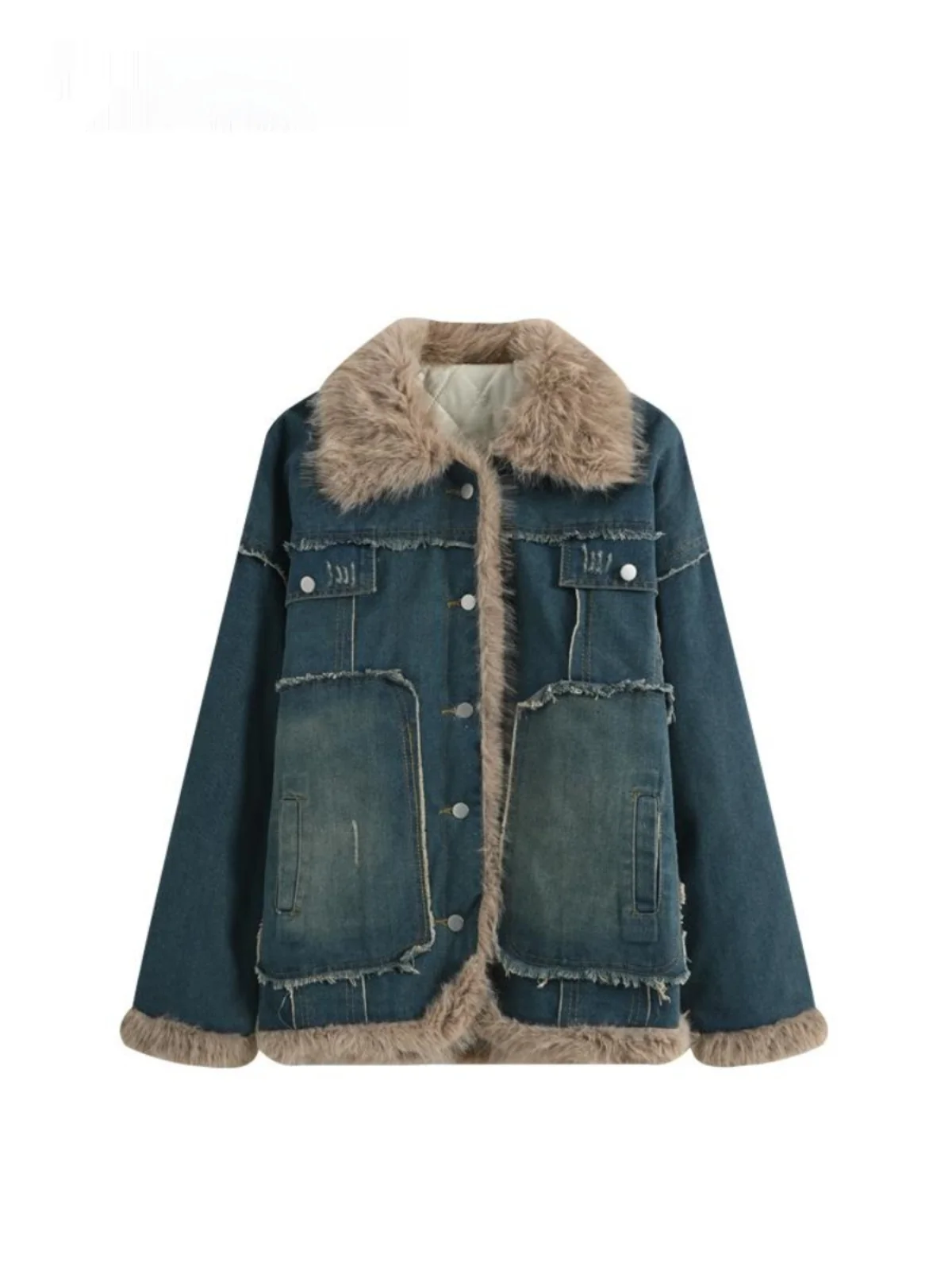 

Свободный крой, джинсовая куртка для женщин больших размеров CaraCLUB, осень 2026, модный топ в Корейском стиле, повседневный длинный све, полиэфирное волокно