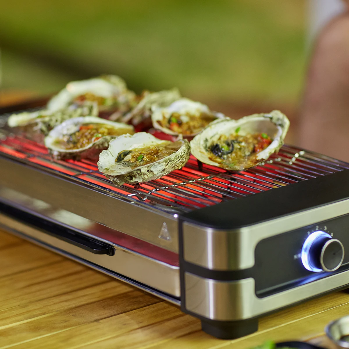 Stylish AMERZIS Stainless Steel Electric Grill for Indoor and Outdoor Use, 110-130V American Plug with Temperature Control and Removable Surface Brush, Ideal for Cooking Steaks and Vegetables image 2
