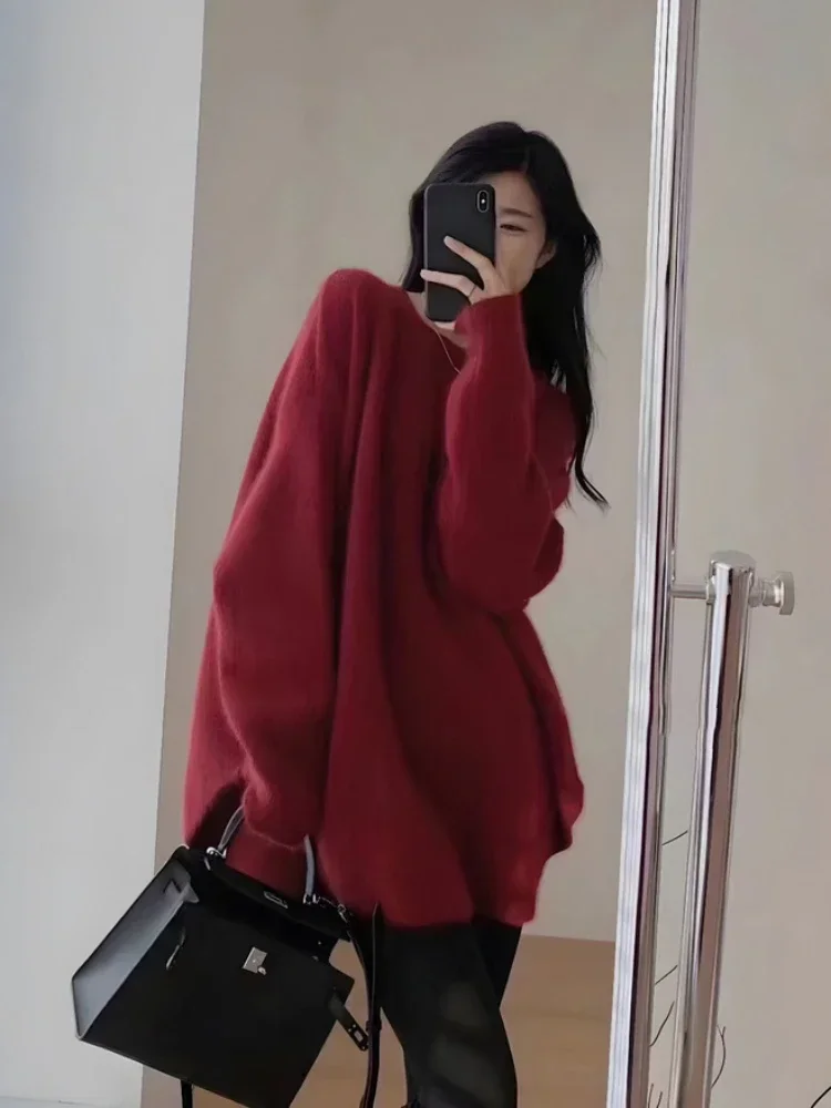 헐렁한 풀오버 여성 가을 ​​아늑한 편안한 한국 패션 스웨터 새로운 도착 바이브 레저 뜨개질 순수한 긴 Feminino 매일