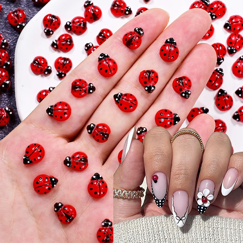 20 pièces mignon insecte coccinelle ongles breloques 3D résine coccinelles Nail Art strass 8*10mm été manucure décoration coccinelle bricolage