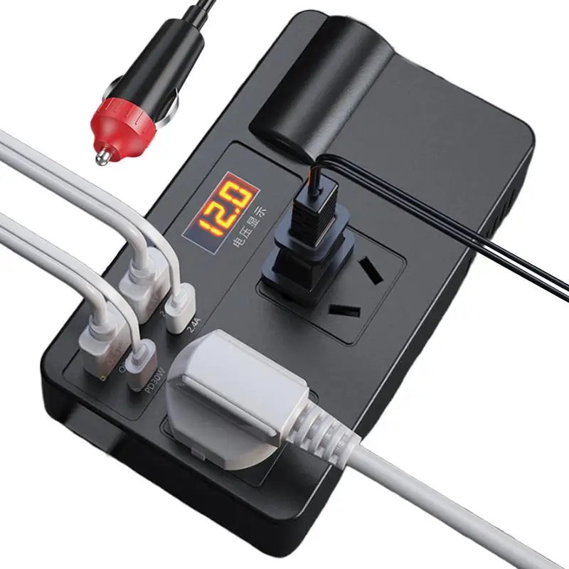 Car Inverter Power Adapter Voltage Detection DC 12V/24V to AC 220V USB/PD/Type-C Chargers Converter 200W QC 3.0 ON/OFF Switch