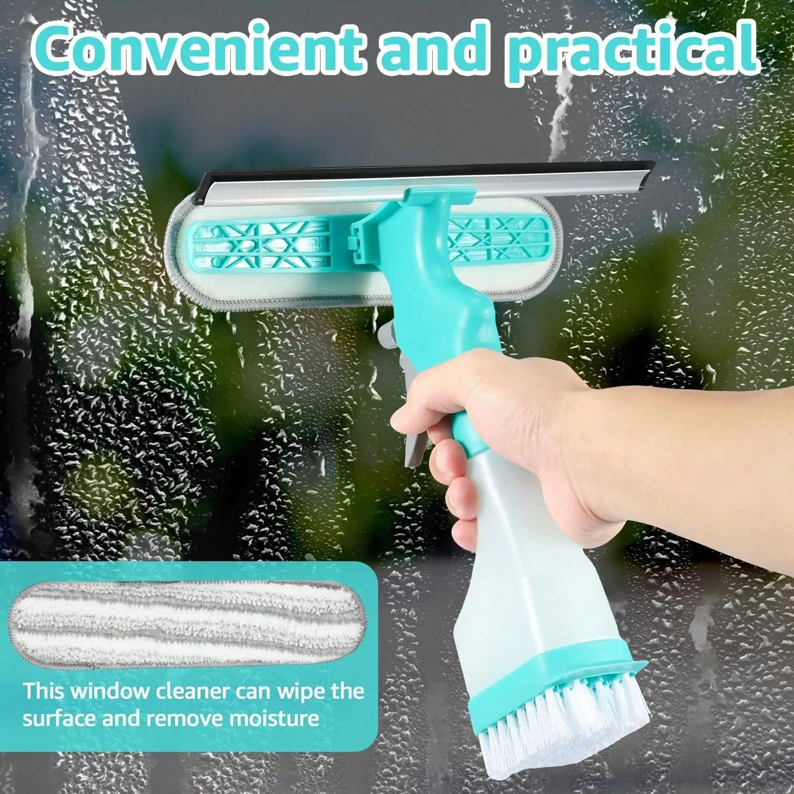 

4-In-1 Window Squeegee Kit W/ Spray Bottle Streak-Free Shower, Mirror, Glass, Car & Kitchen Cleaner! Effortless Shine!
