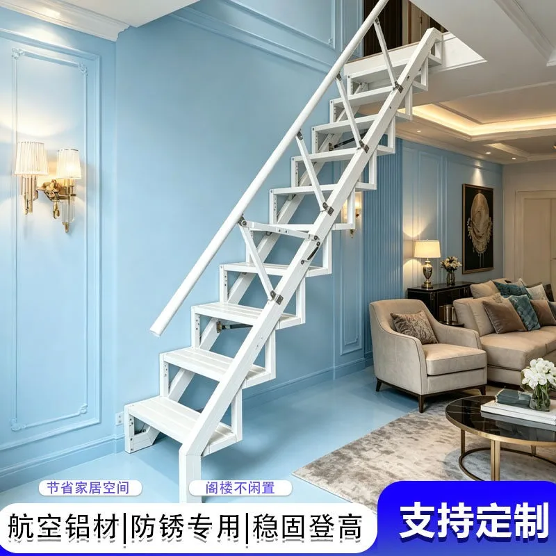 

Staircase Folding Ladder For Home Thickened Aluminum Alloy Tread Steps Small Loft Staircase For Home Outdoor Foldable