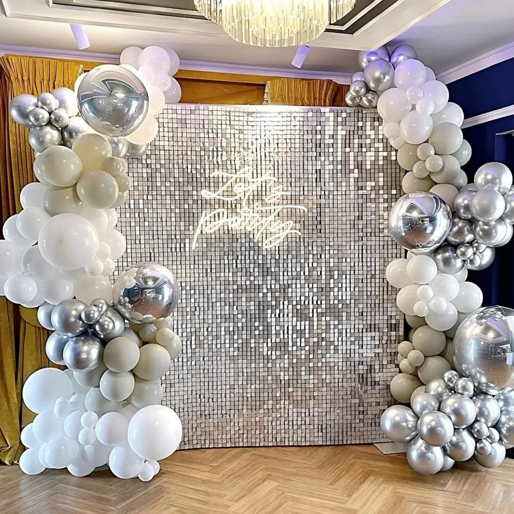 

24 Panels Shimmer Wall Backdrop, 12 * 12 Inch Panels Background for Birthday Wedding Engagement, Shimmer Wall