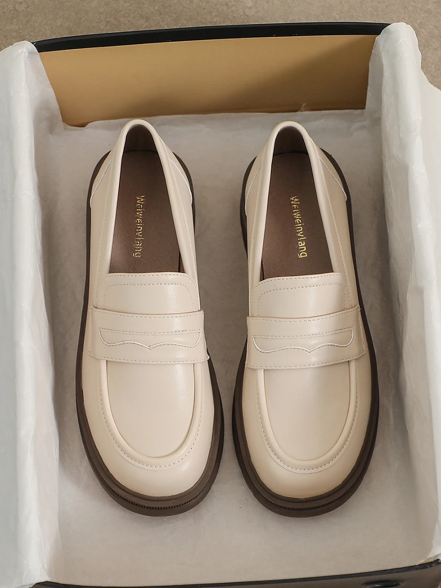 

Женские лоферы из мягкой кожи Thi Bot Spring oes Briti Sle, модный круглый носок, низкий каблук, простая в носке повседневная обувь