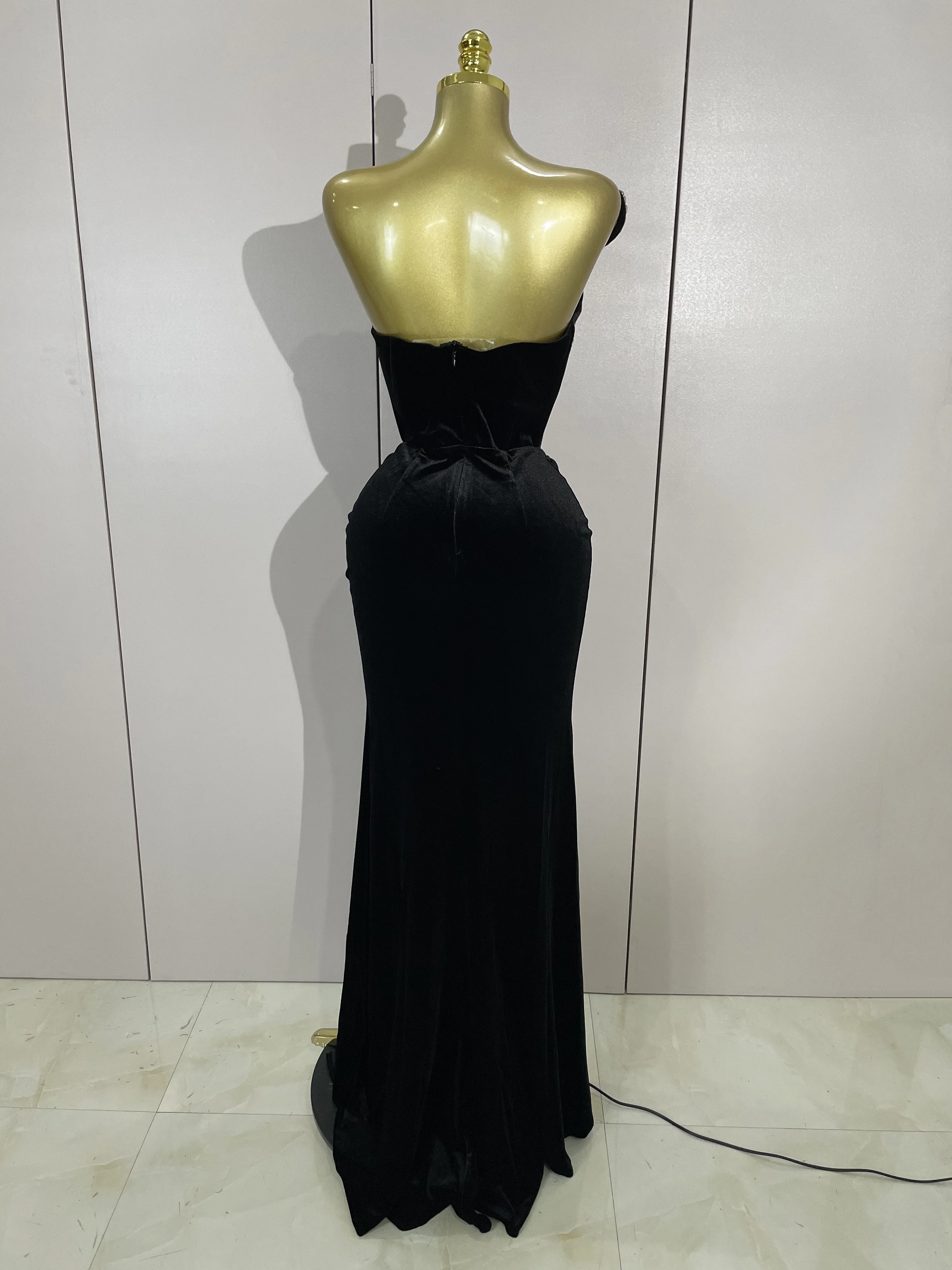 Women Strapless Shining Diamond Velvet Bodycon Long Dress With Gloves  Elegant Celebrate Birthday Cocktail Evening Party Outfit - AliExpress  200000345