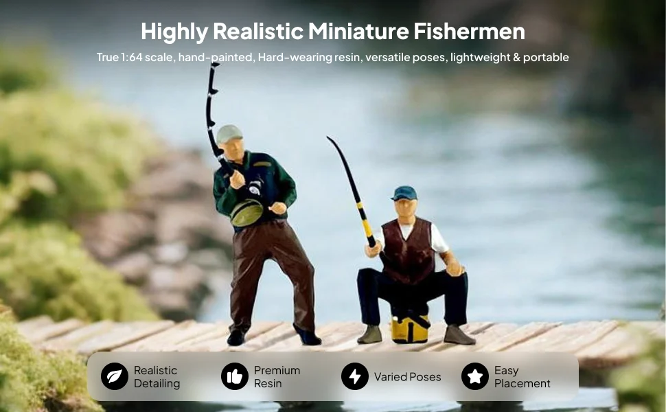 2Pcs 1:64 Scale Male Angler Figures Fisherman Figures Art Collection Decorative