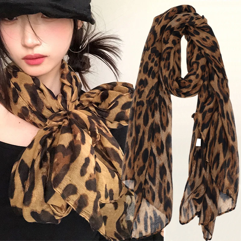 Leopard Print Scarf Soft Lightweight Women Scarf Soft Vintage Scarves Shawl Wrap for Daily Commuting Outdoor Elegant Thin Wrap