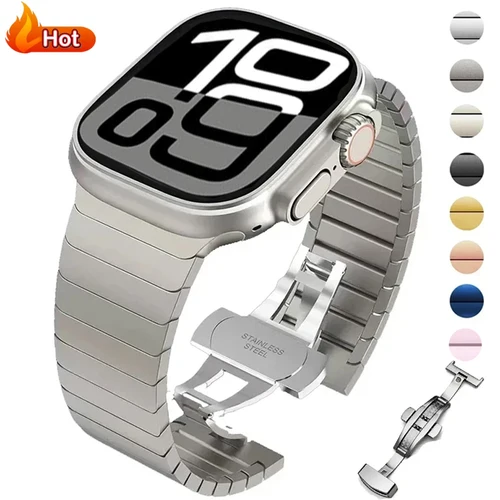 Correa de Metal para Apple Watch Band Ultra 2 49mm 46mm 45mm 44mm 42mm 41mm 40mm pulsera de acero inoxidable IWatch 10 9 8 7 6 SE 5 4