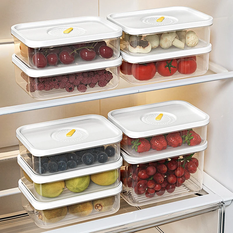 Refrigerator Sealed Fresh-Keeping Box Fruit Meat Freezing Storage Cans Kitchen Plastic Food Organizer Case Container Lunch Box