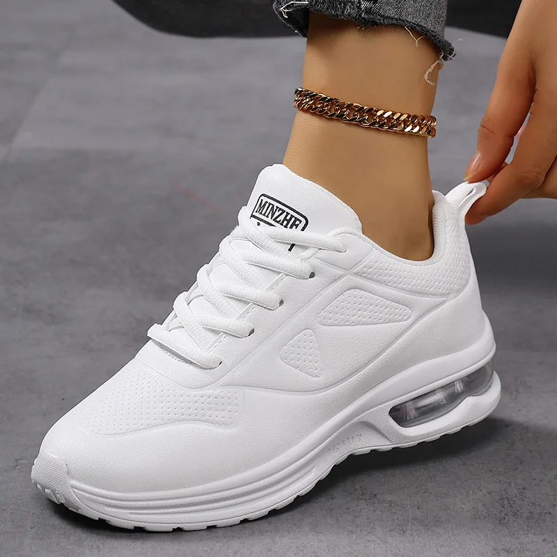 

Women Fashion Air-cushion Sneakers PU Leather Running Shoes Anti-slip Outdoor Sports Shoes Elastic Gym Trainers