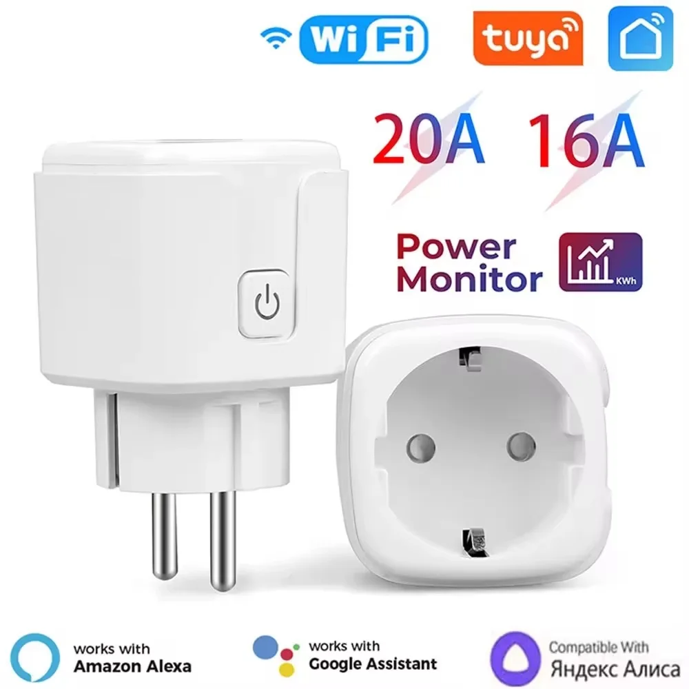 Tuya Smart Socket EU16A/20A Wifi Smart Plug With Power Monitoring Smart Life APP Remote Control Support Google Assistant Alexa