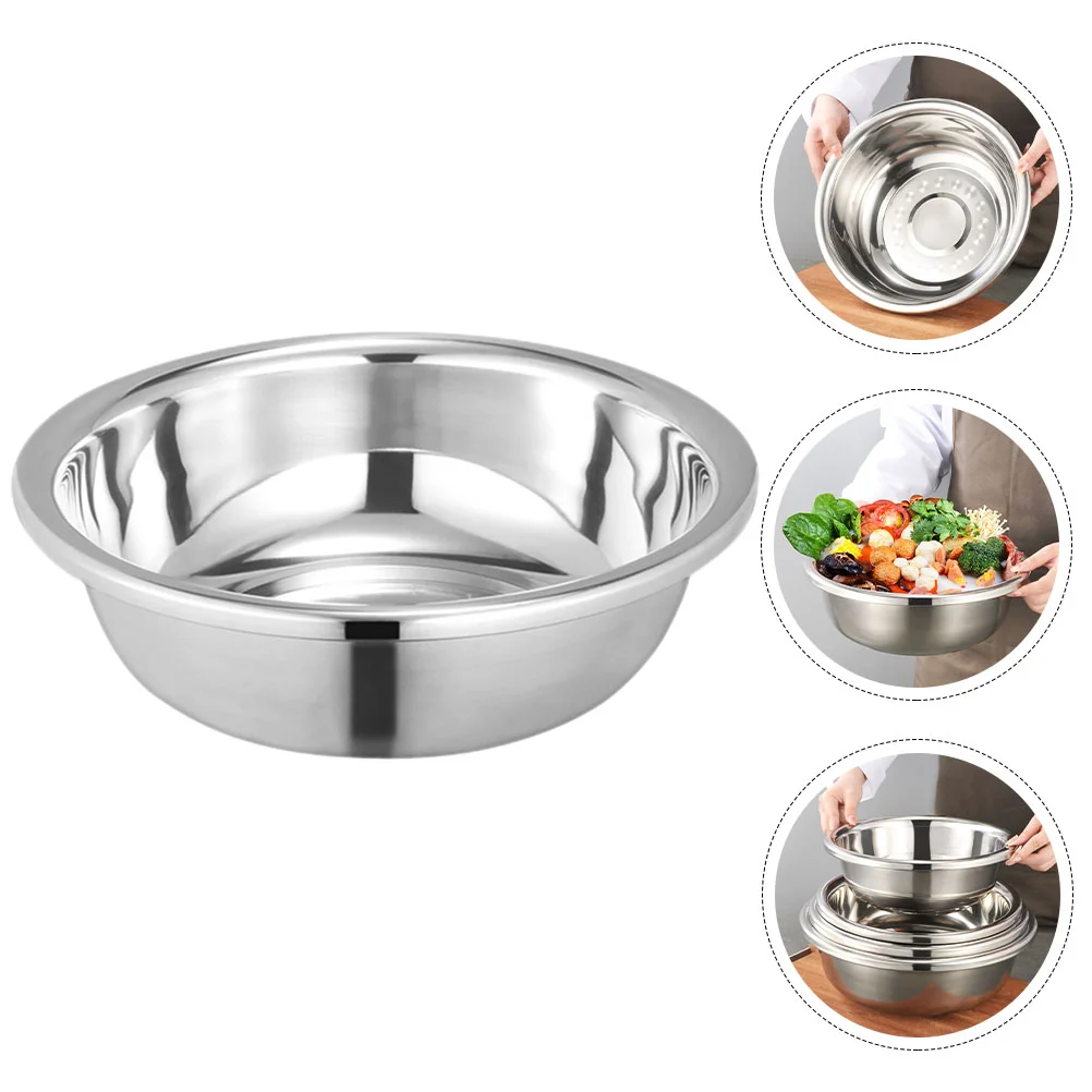 Kitchen Bowl Large Metal Mixing Thick Stainless Steel Basin Accessory Round Big Bowls Flat Bottom Vegetable Wash