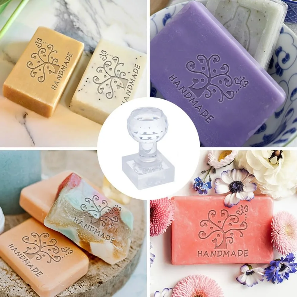 Handmade Soap Stamp Flower Acrylic Stamp with Handle Tree Soap Embossing Stamp Soap Chapter Imprint Stamp for Handmade Soap