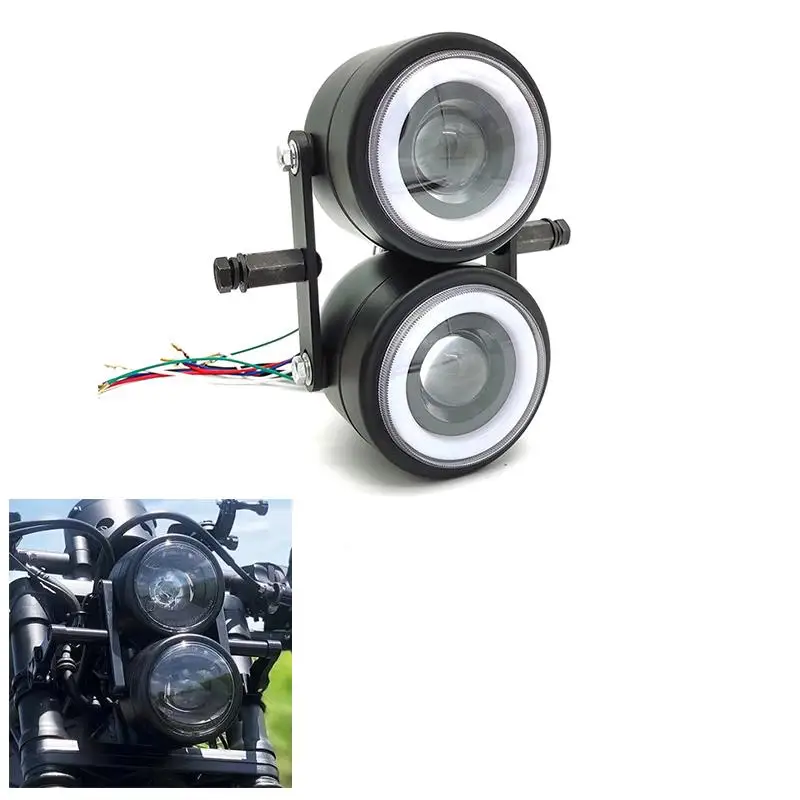 

Motorcycle modified led headlight assembly, locomotive double lights up and down spotlights black retro suit