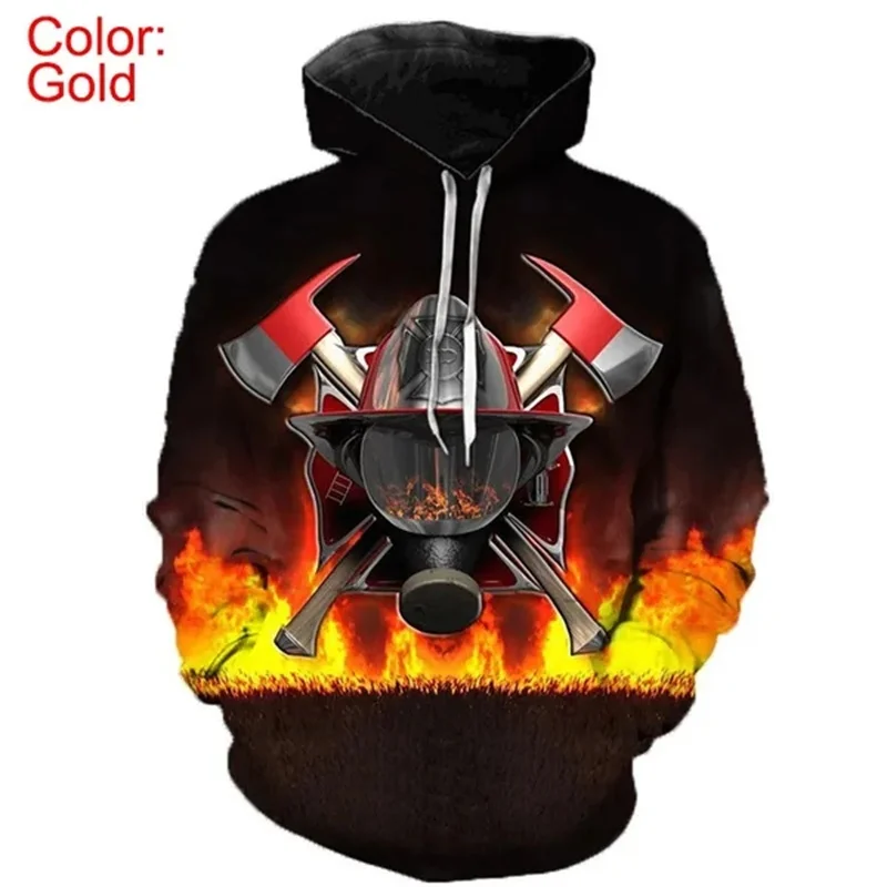 3D Printed Firefighter Hoodie Men Fireman Graphic Pullover Sweatshirts Casual Oversized New In Hoodies & Sweatshirts Tracksuit