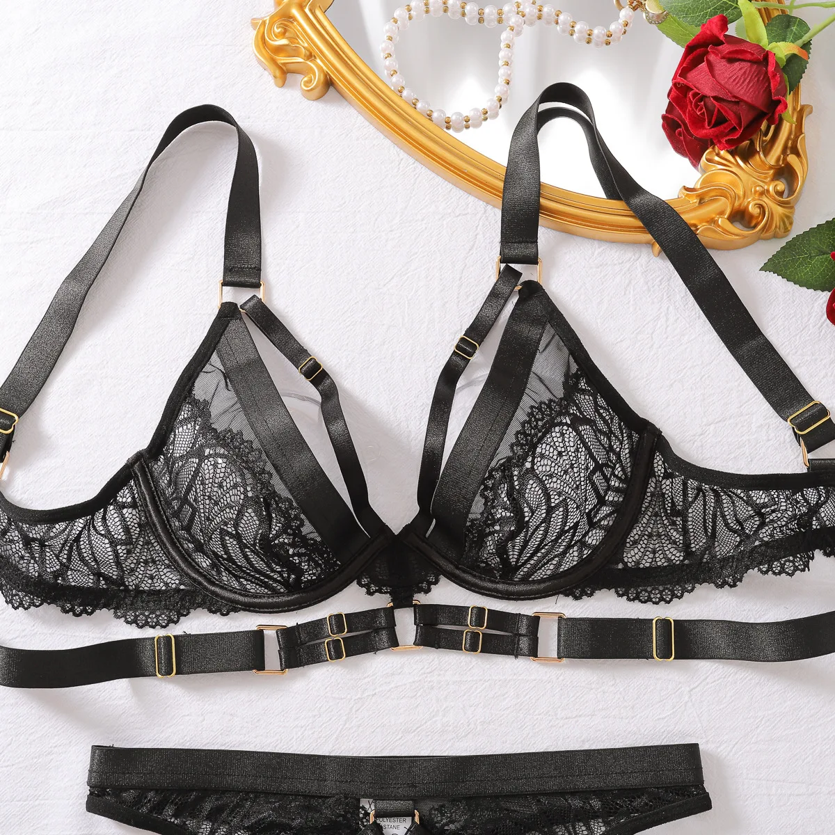 Mulheres sexy conjunto exótico renda lingerie sutiã e tanga conjunto fino ver através de roupa interior festa clube vestuário exótico