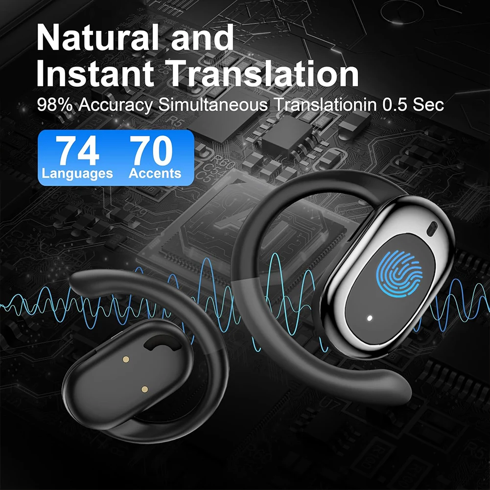 

Bluetooth-совместимые наушники TWS с регулируемым языковым переводчиком, 144 языки, беспроводные наушники с открытым ухом для путешественников