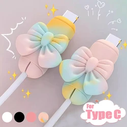 Cartoon Bow USB Type C Cable Protector Cover For Samsung Xiaomi Huawei Android Data Cord Universal Anti-Break Silicone Case