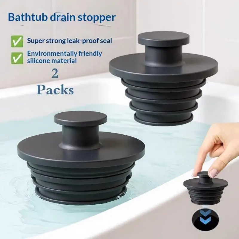 *2Pcs Silicone Bathtub Drain Stopper Multi‑layer Sealing Plug Water Leak Proof Cover For Bathroom Sink Shower Pipe Home Kitchen