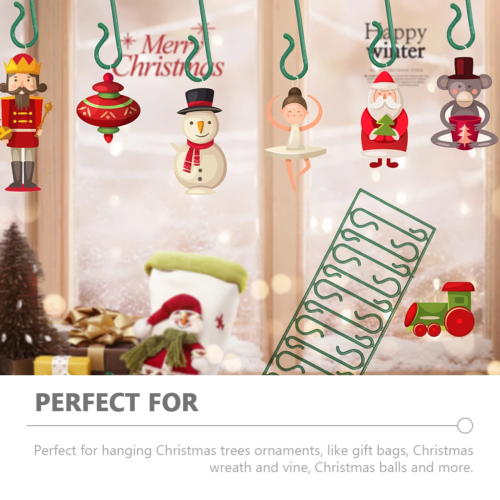 

100pcs Plastic Hooks Christmas nament Hangers Hooks for Tree Balls Wreath Vine Green Lightweight