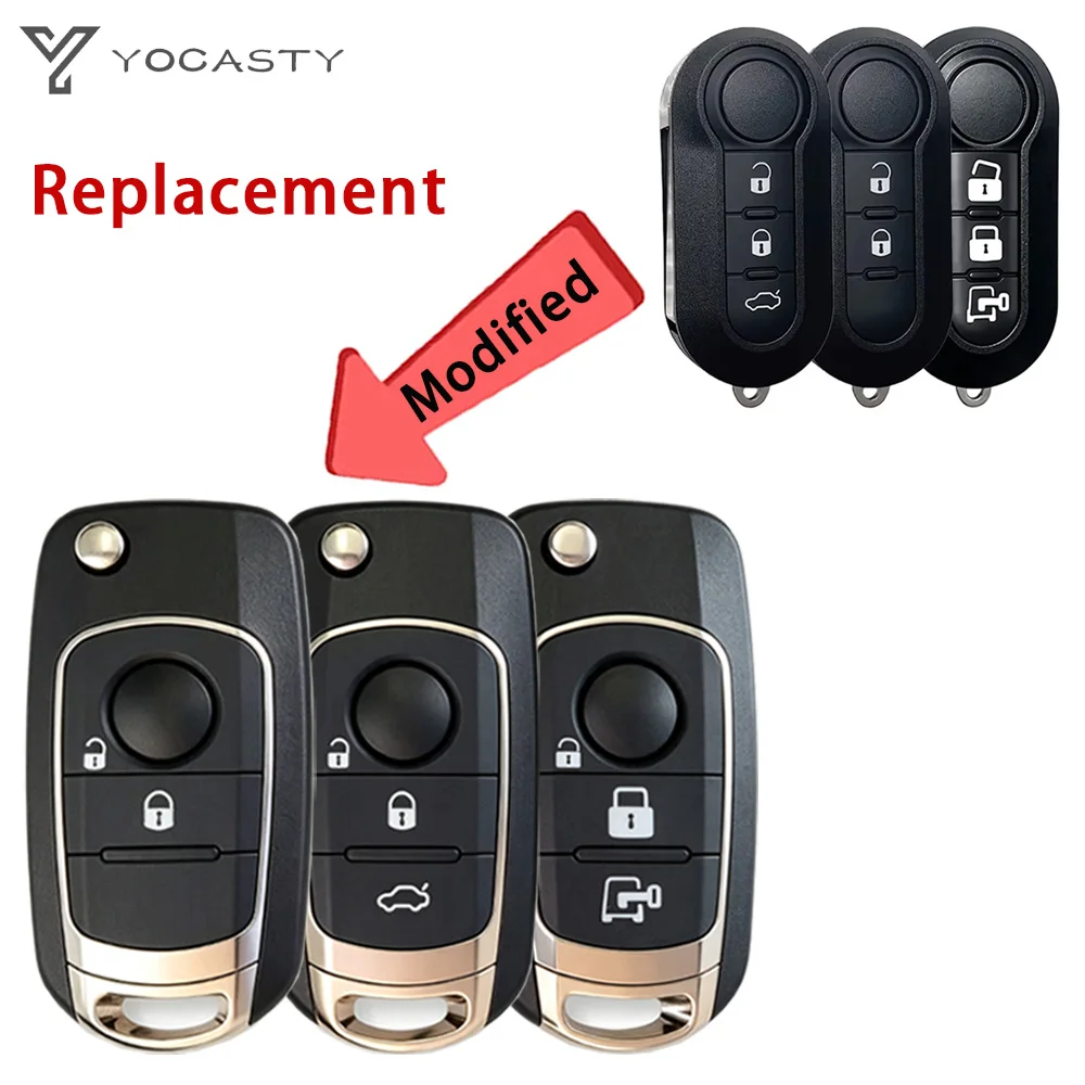 YOCASTY Modified For Fiat 500 Doblo Bravo Ducato Qubo Grande Punto 2/3 Buttons Flip Folding Car Key Shell Case Cover SIP22 Blade