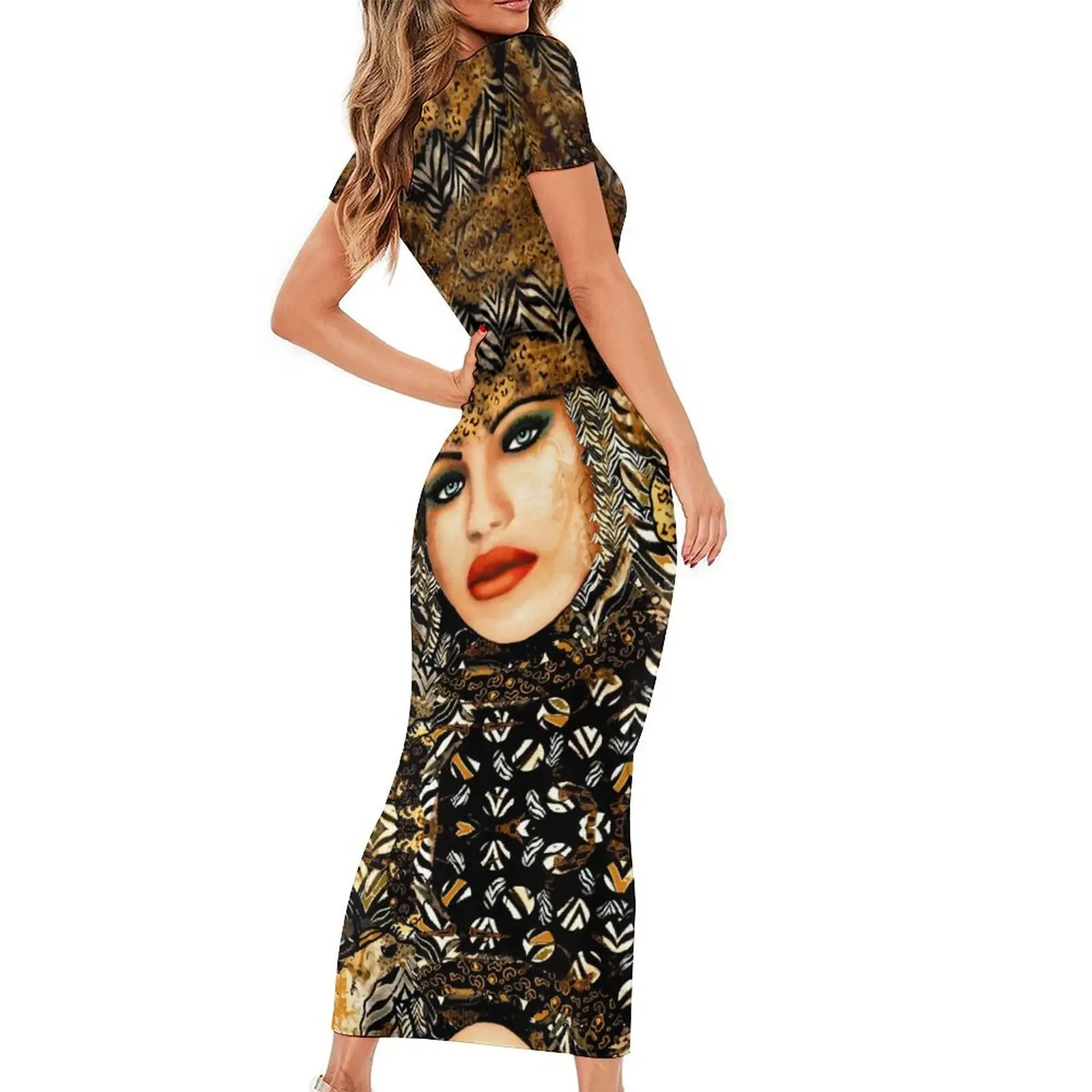 Lady Face Dress Short Sleeve Fashionista Sexy Maxi Dresses Summer Street Wear Printed Bodycon Dress Big Size 4XL 5XL