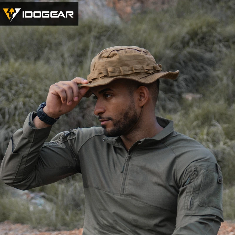 IDOGEAR التكتيكية Boonie قبعة الغابة قبعات للحماية من الشمس قابل للتعديل تنفس واسعة حافة قبعة لصيد الأسماك 3623