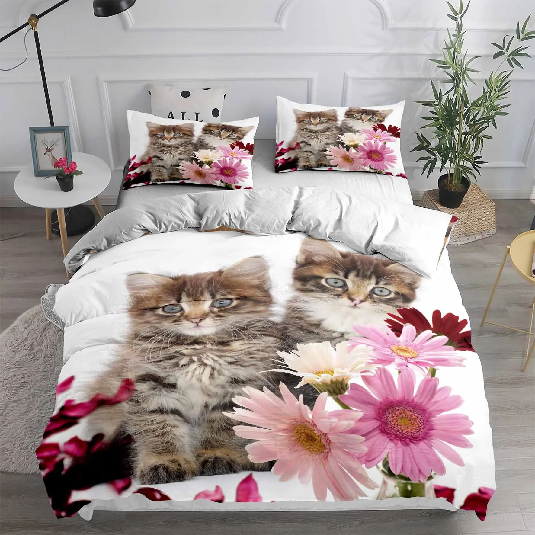 الكرتون الحيوانات الأليفة القط طقم سرير الكبار الأطفال الشتاء حاف مجموعة غطاء للأطفال ، التوأم كامل الملكة الملك طقم غرفة نوم المنزل Housse دي كويت
