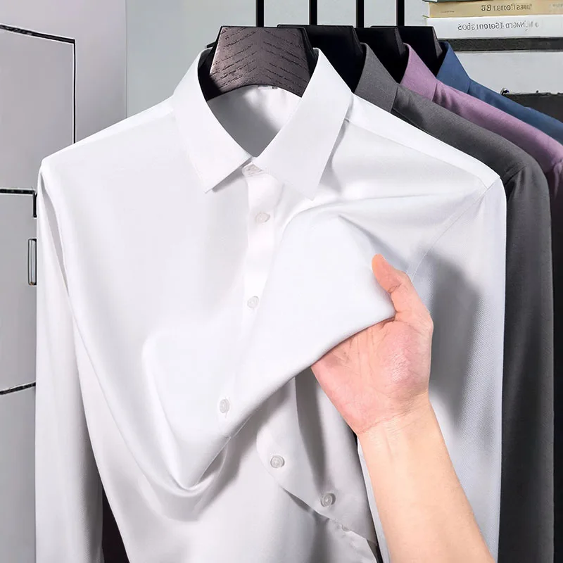 Plus Size Wool Shirt For Men Long Sleeve Solid Color Business Shirt Men Fit Slim Comfortable Work Shirt