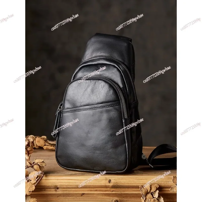 

Handmade leather breast bag men's messenger bag