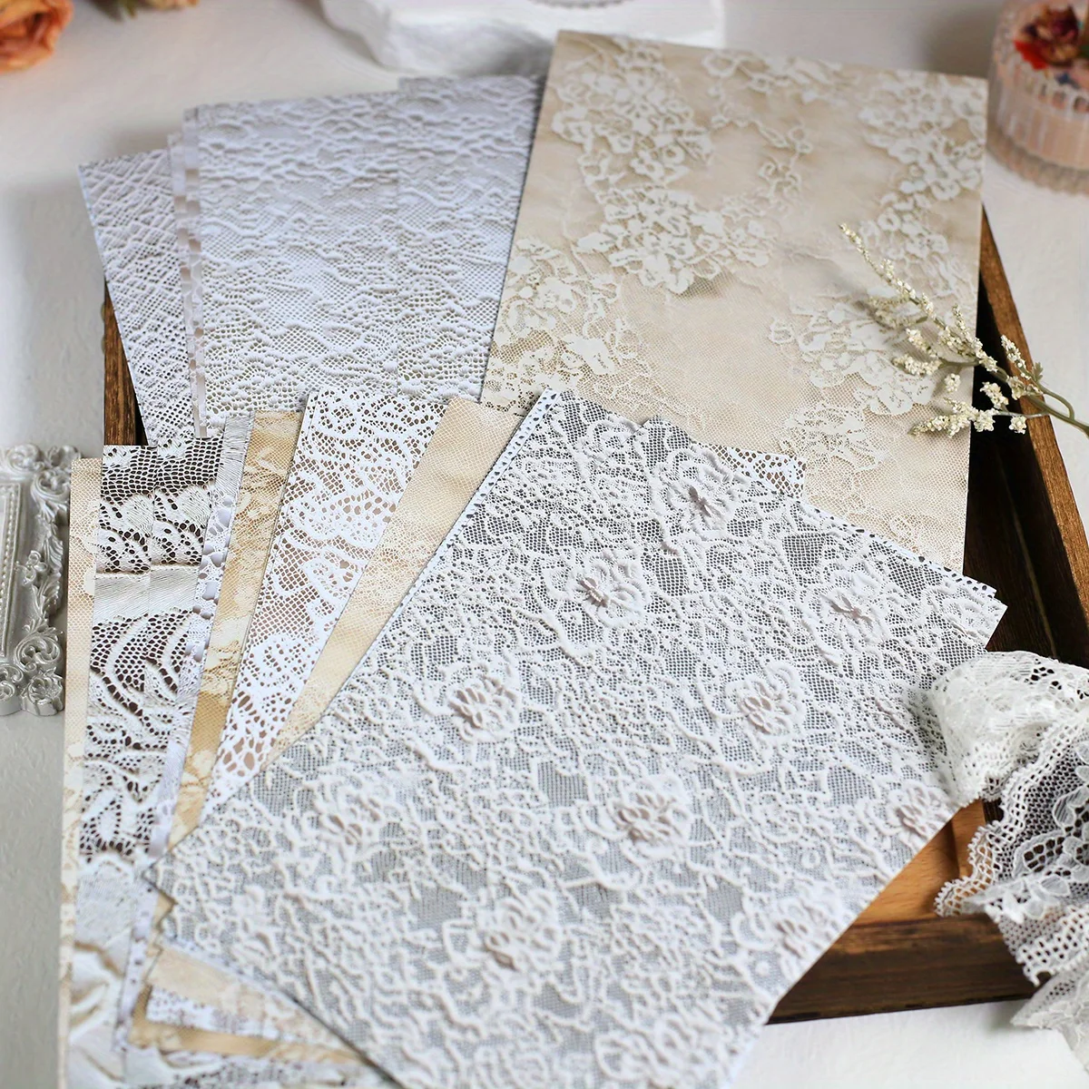 30Sheets Lace Scrapbook Paper Vintage Material Decoration Paper for Scrapbook Hand Account Collage Junk Journal Background Paper