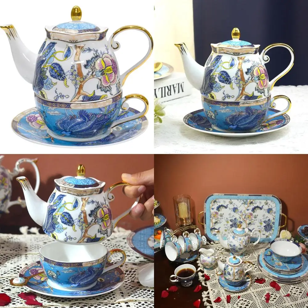 

Винтажный фарфоровый чайный сервиз из костяного фарфора для одного человека, чайник и чашка для одного человека, цветочный дизайн, идеальный подарок для чая