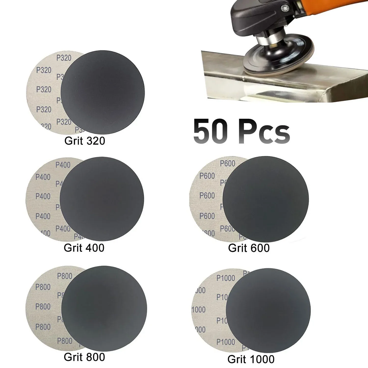 

50pcs 6Inch Wet Dry Sanding Discs Hook and Loop,5 Different Grits of Sandpaper,Automotive Wood Metal Polishing Fine Grinding Kit
