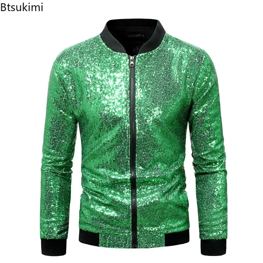 2025 męskie cekinowe kurtki płaszcze Shinny Glitter klub nocny Disco DJ kurtka na studniówkę Bomber męska Jaqueta Masculina występy kurtka