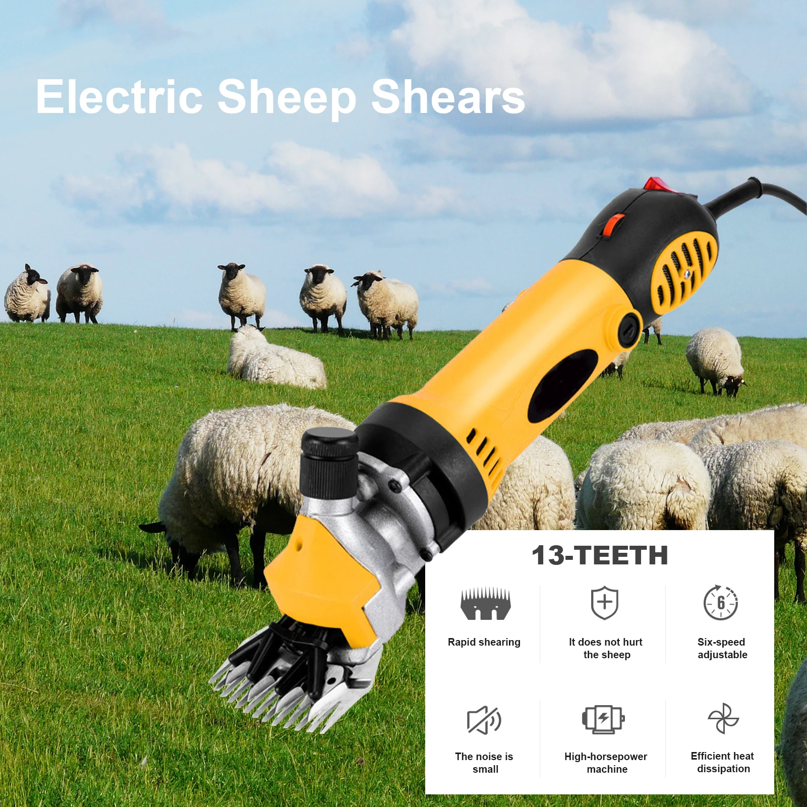 Electric Sheep Shears 6 Speeds Hair Clipper 900W Wool Scissor 13 Teeth Trimmer Tool Farm Shearing Machine for Sheep Goat Alpacas