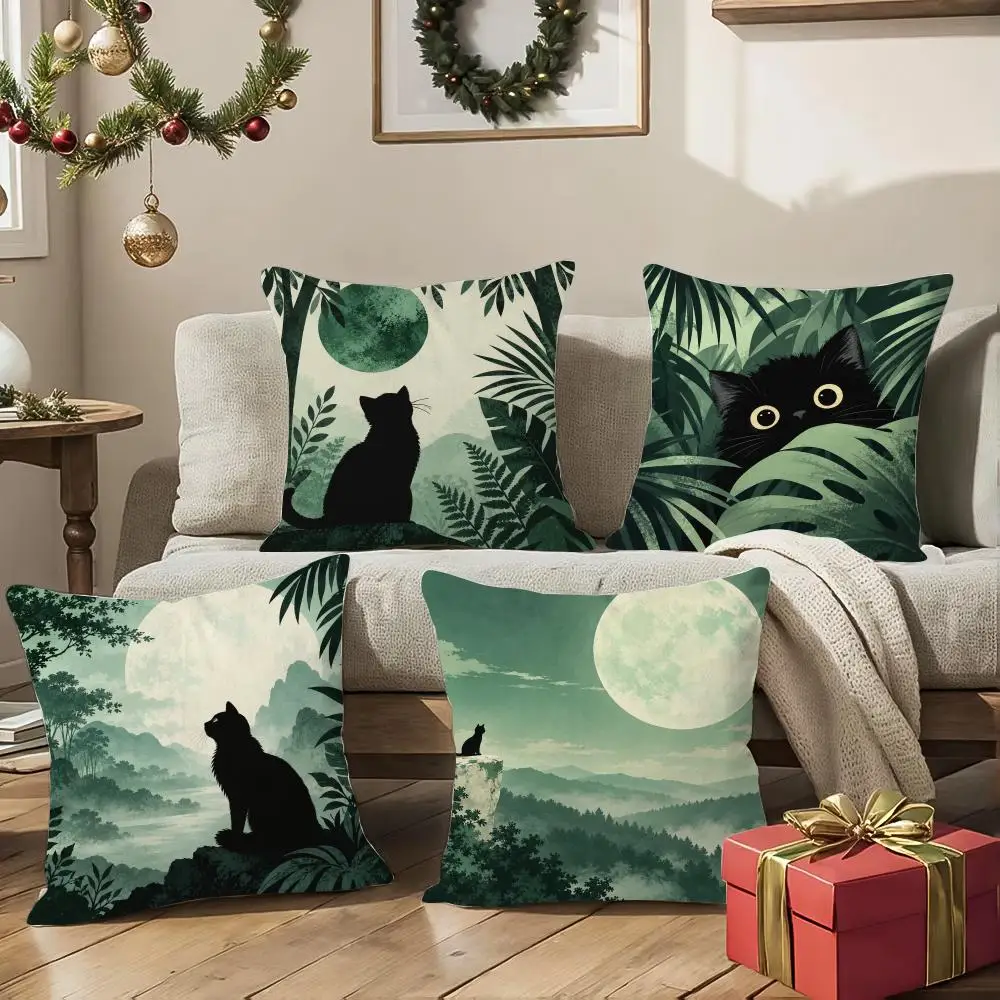 Forest Cat Wall Art Cushion Cover 1/4Pcs Soft Plush Throw Pillow Cover Double-Sided Print Sofa Living Room Decor