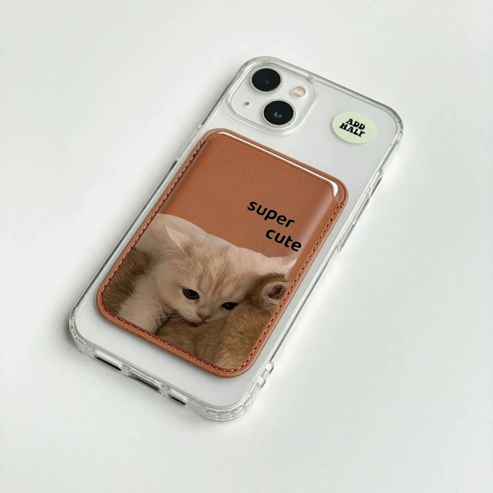 Paar-Kätzchen-Design Leder-Kartenhalter INS Geldbörse Telefonkartenhalter für Magnetische Hülle Geeignet für alle iPhone Magsafe Karten-Handytaschen – Detail 2