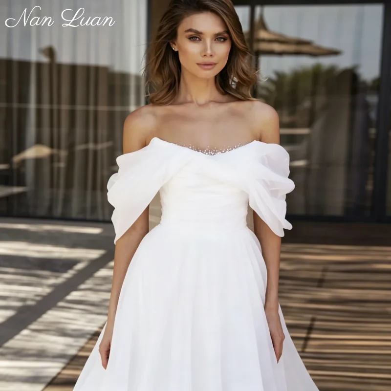 26 Styles Off Shoulder Sparkle V Organza Wedding Dress High Slit A Line Chapel Train Bridal Gown Vestidos de Novia Customized