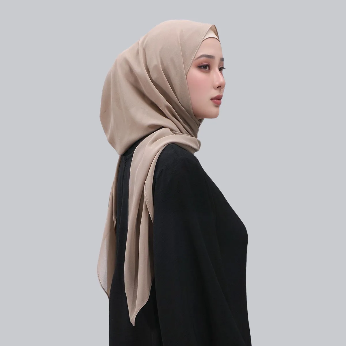 

New Fashionable and Simple Solid Color Light and Breathable Women's Chiffon Long Towel Plus Bottom Hat Headscarf Women