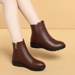 3.5cm Comfortable Flat Platform Shoes Soft Leather Plush Fur Boots Winter 2024 Women's Short Ankle Boots Snow for Office Mom